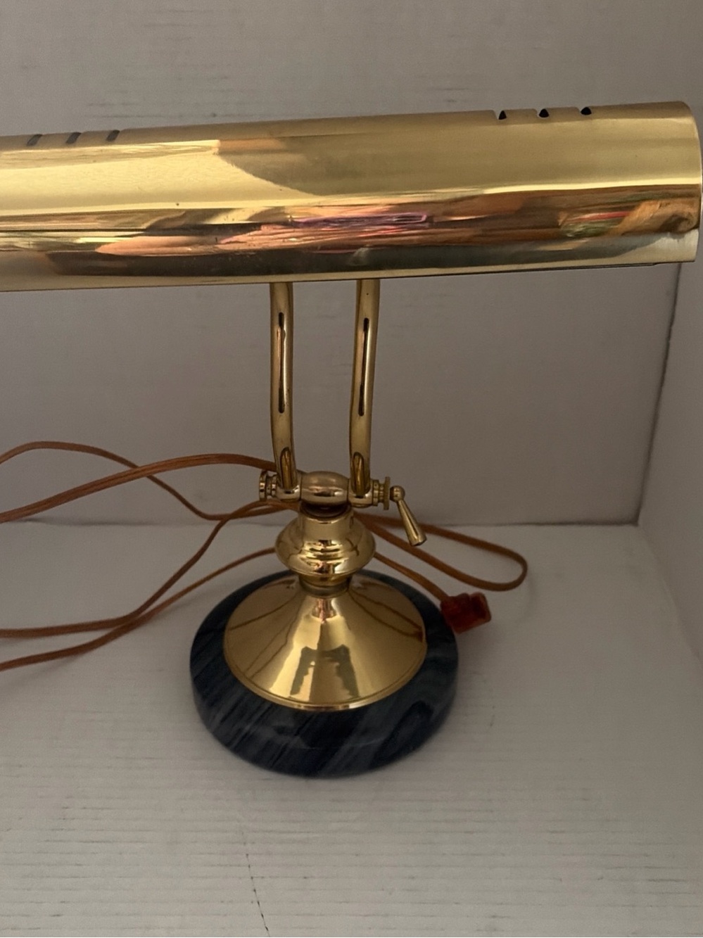 Polished Brass Piano Lamp with Black Marble Base